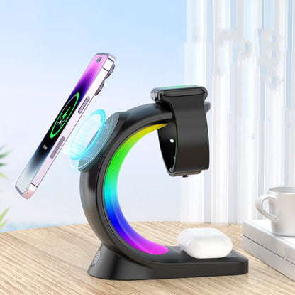 Stazione di Ricarica Wireless 4 in 1 con Luce Ambiente