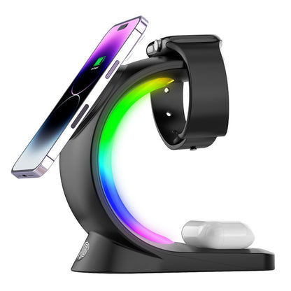 Stazione di Ricarica Wireless 4 in 1 con Luce Ambiente