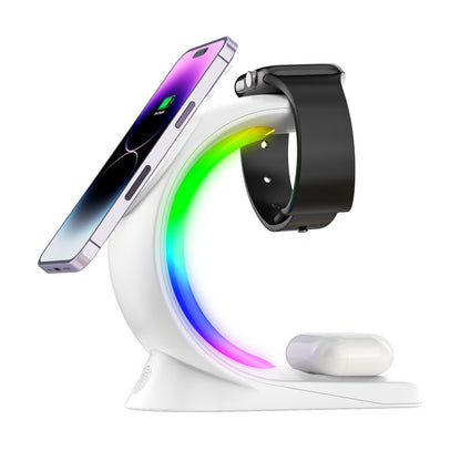 Stazione di Ricarica Wireless 4 in 1 con Luce Ambiente