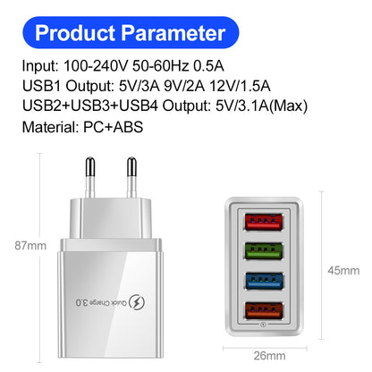 Caricatore USB Rapido 4 Porte Quick Charge 3.0