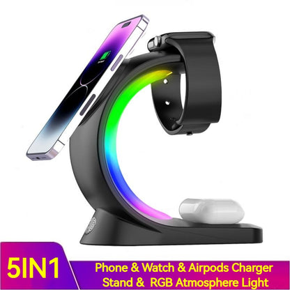 Stazione di Ricarica Wireless 4 in 1 con Luce Ambiente